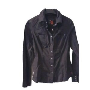 G By Guess Military Jacket Womens Black Embroidered Button Front coat edgy style